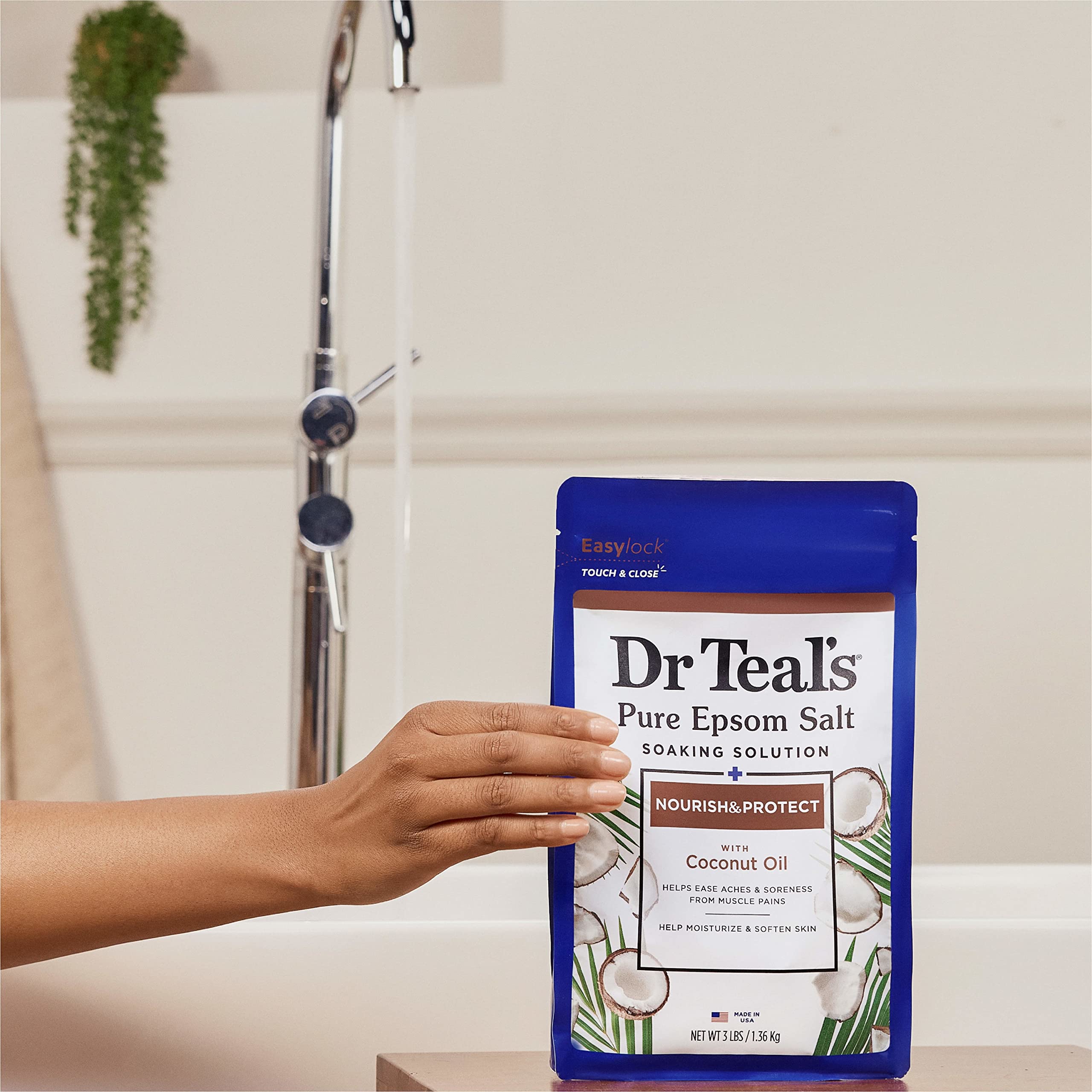 Dr Teal's Pure Epsom Magnesium Salt Soak with Coconut Oil - 3 lbs (Pack of 4) for Muscle Relaxation, Stress Relief & Skin Nourishment | Perfect for Bath Time, Post-Workout Recovery & Self-Care Routine
