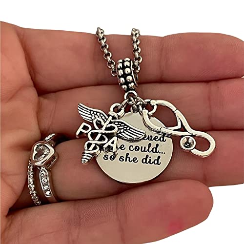 Physician Assistant Gift Set - Engraved PA Symbol Bracelet, Necklace & Keychain for Women | Perfect PA Graduation Gift & Appreciation Present for Medical Professionals