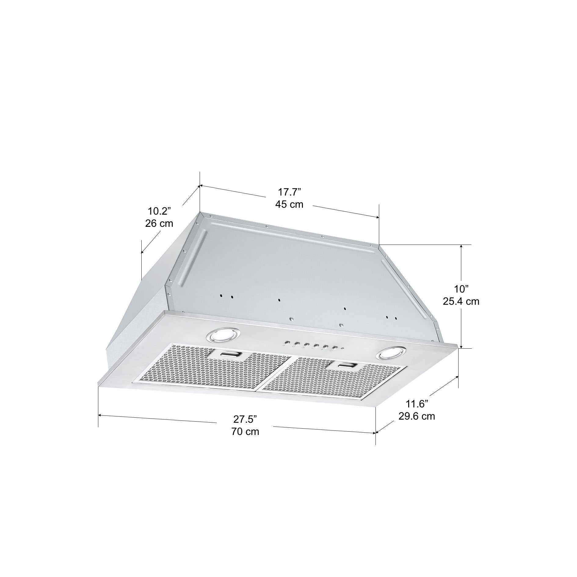 28-inch Built-in BN628 620 CFM Ducted Range Hood with Night Light - Stainless Steel Kitchen Vent Hood for Gas Stove - Perfect for Modern Home Cooking & Smoke Removal