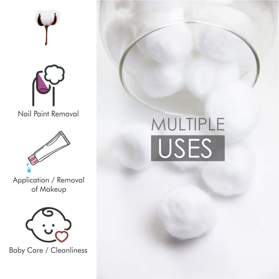 NUVO MEDSURG Non-Sterile Cotton Balls - 50 Pack | Perfect for Nail Polish Removal, Makeup Removal, Skincare, Baby Care & Arts & Crafts | Ideal for Home, Salon & Travel Use