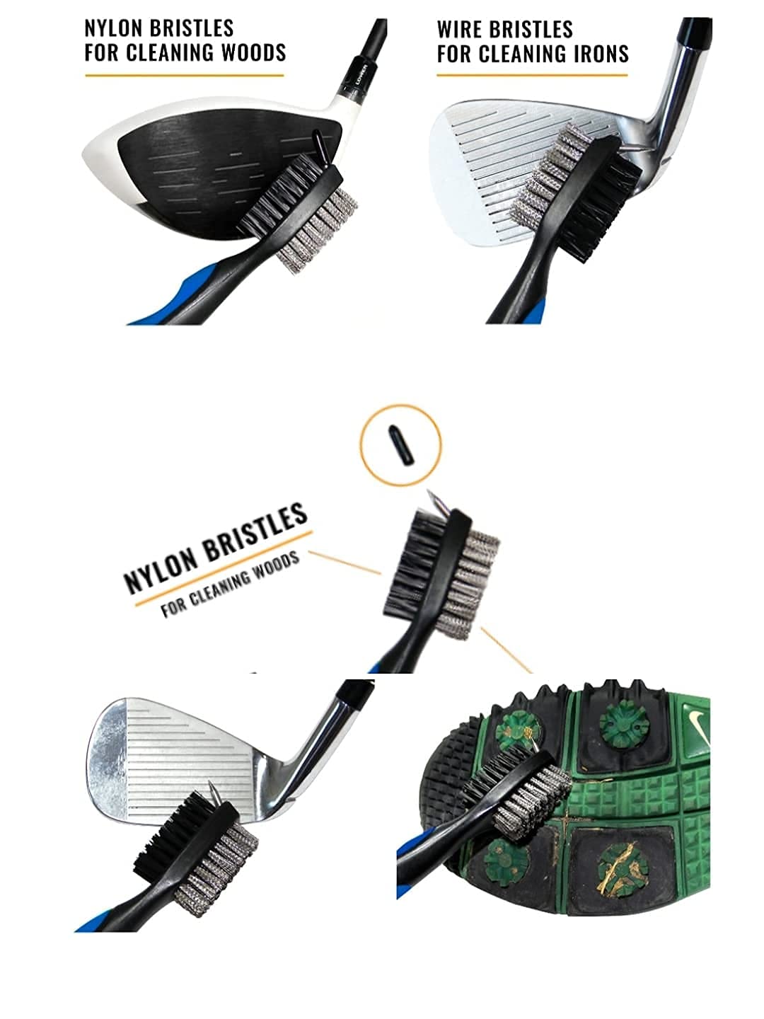 Premium Golf Club Cleaning Kit - 2 Pack Double Sided Golf Brush with 6-Head Groove Sharpener | Golf Club Cleaner & Groove Sharpening Tool | Perfect for Driving Range, Course Maintenance & Home Practice