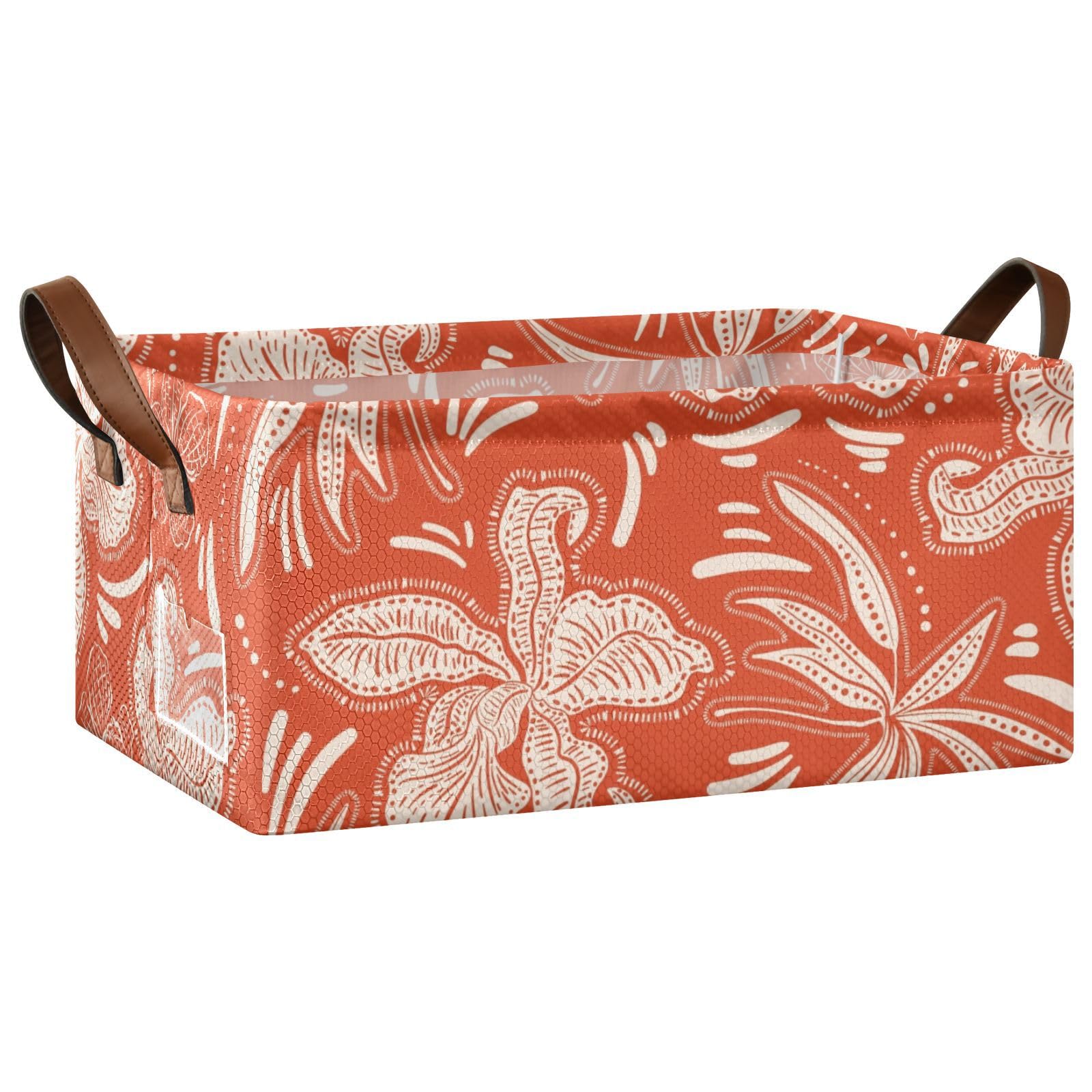 Bohemian Bali Flowers Collapsible Fabric Storage Bins - 2 Pack Foldable Shelf Baskets with Handles for Home Organization | Perfect for Closet, Nursery, Laundry Room & Office Storage