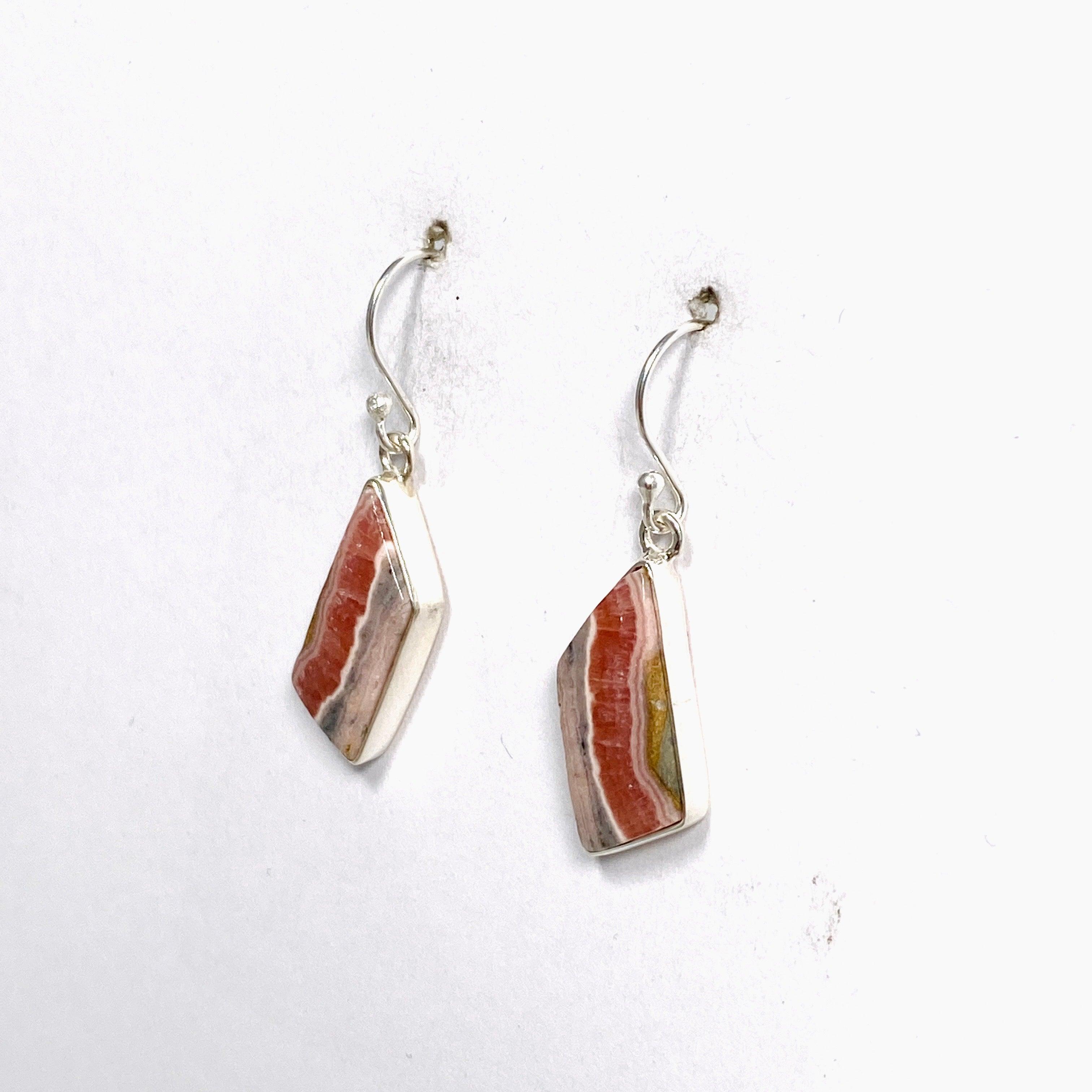 Natural Rhodochrosite Freeform Dangle Earrings for Women - Handmade Gemstone Jewelry Gift - Perfect for Boho Style & Special Occasions