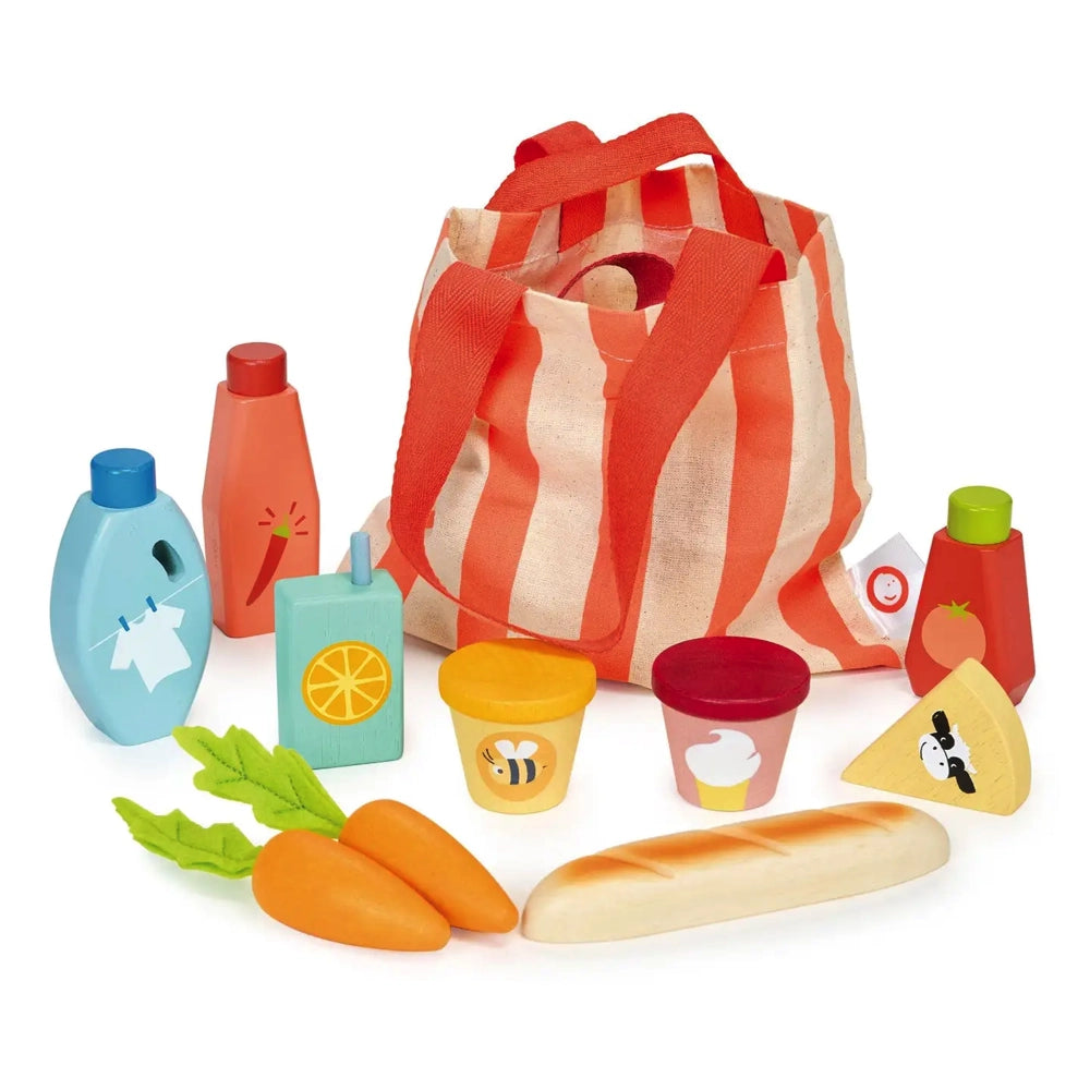 Mentari Toys Pretend Play Grocery Shopping Bag - Fun & Educational Toy for Kids Role Play, Kitchen & Supermarket Games