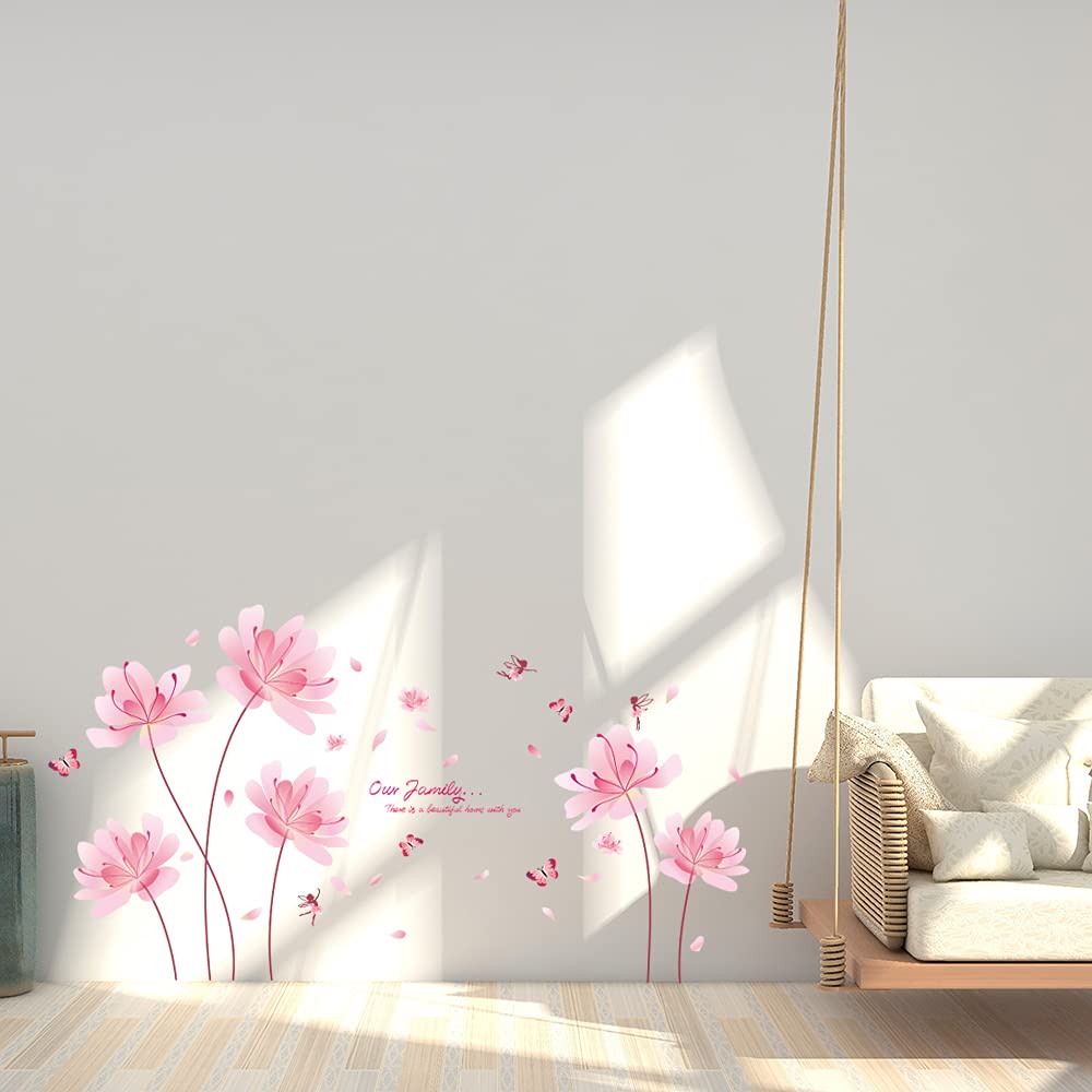 Floral Butterfly Wall Decals - Peel and Stick Pink Flower & Butterflies Wall Stickers for Girls Bedroom, Nursery Room Decor, Home Wall Art - Perfect for Kids Room Decor, Baby Shower Gifts & DIY Home Decoration