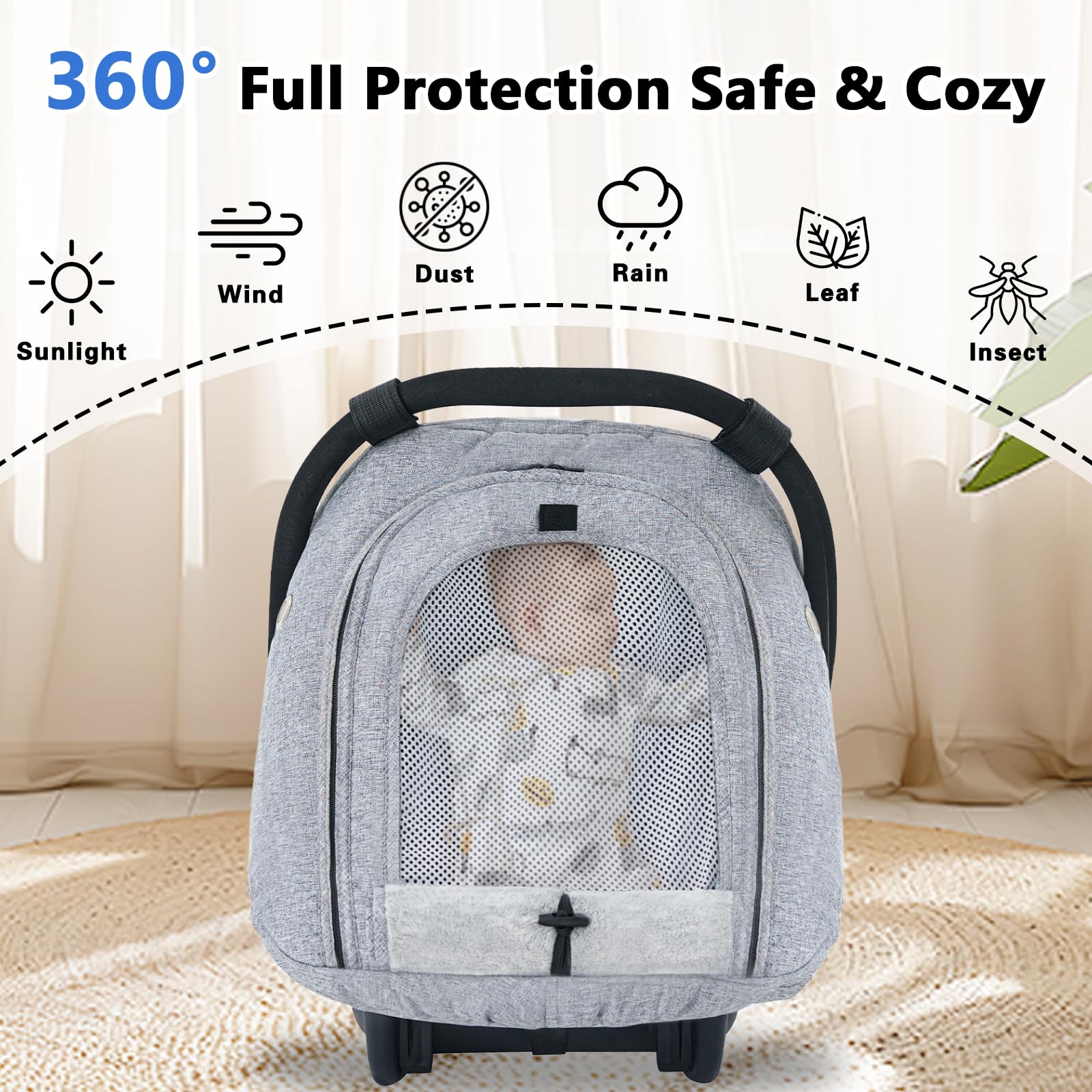 Fairy Baby Winter Car Seat Cover with Mesh Window - Warm & Cozy Infant Car Seat Protector, Waterproof Baby Car Seat Cover for Travel (Grey) - Perfect for Cold Weather & Road Trips