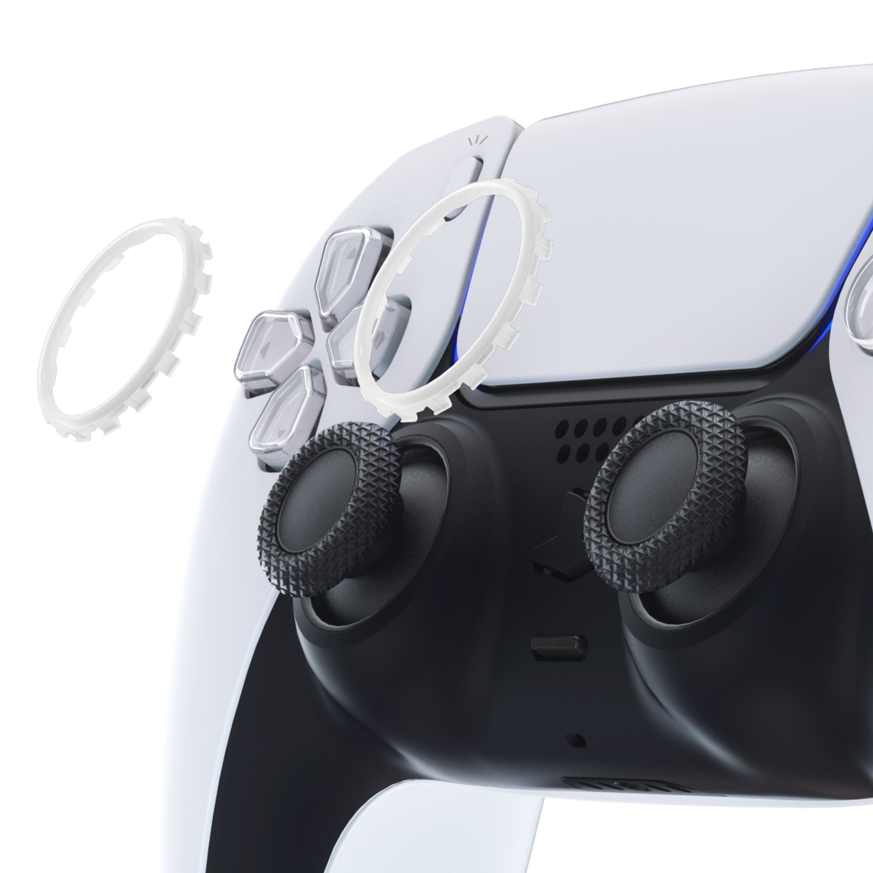 eXtremeRate White Custom Replacement Accent Rings for PS5 Controller - Premium Gaming Accessories for Enhanced PS5 Experience