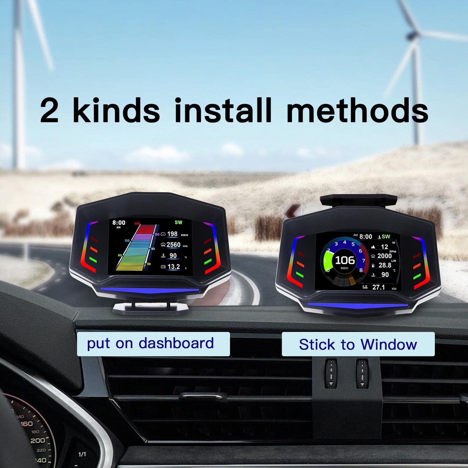 3 Car Head Up Display (HUD) - Large LCD Screen with Speed Alarm & Trip Meter | Universal Vehicle HUD Projector for Safe Driving | Perfect for Night Driving, Long Road Trips & Speed Monitoring
