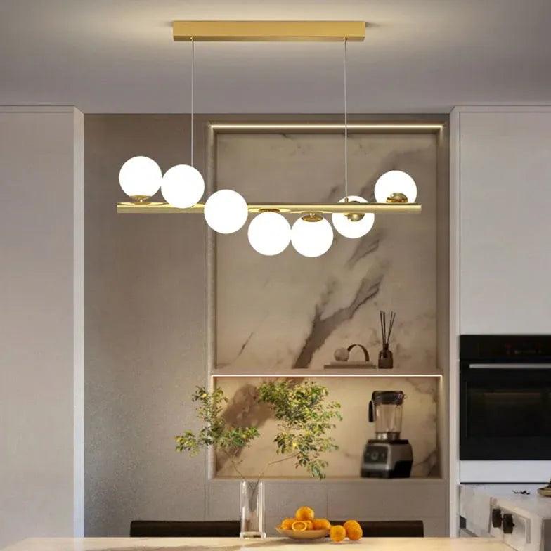 Modern Round Glass Ball Linear Pendant Light - Sleek Minimalist Hanging Fixture for Kitchen Island, Dining Room, or Bedroom Lighting