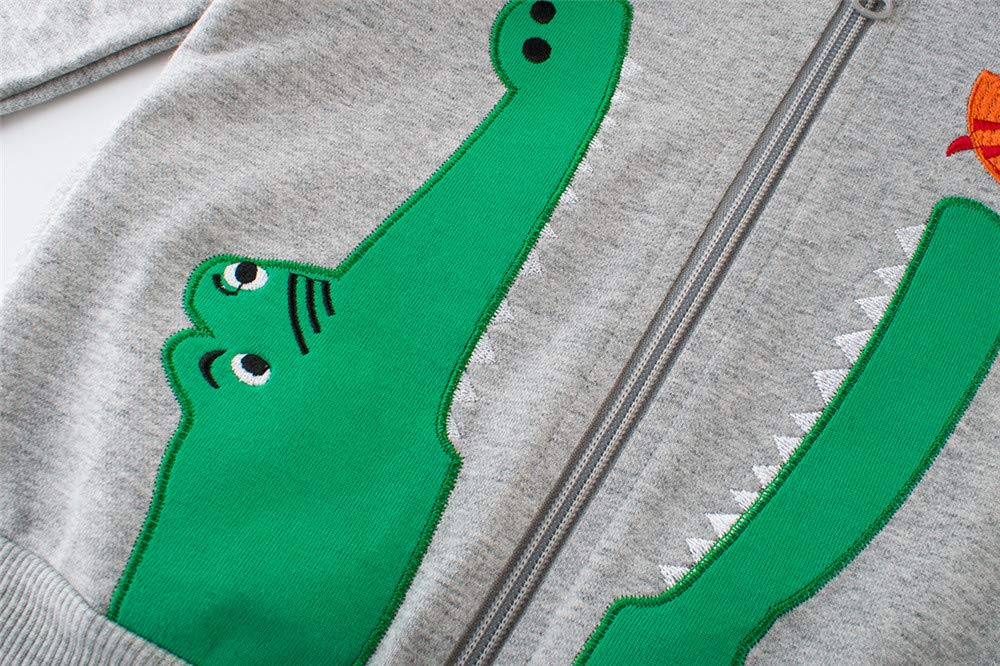 **LitBud Boys' Dinosaur Hooded Jacket - Cute Cartoon Zipper Coat for Toddlers 1-7 Years | Lightweight Spring & Fall Outerwear for Playdates, School & Outdoor Adventures**