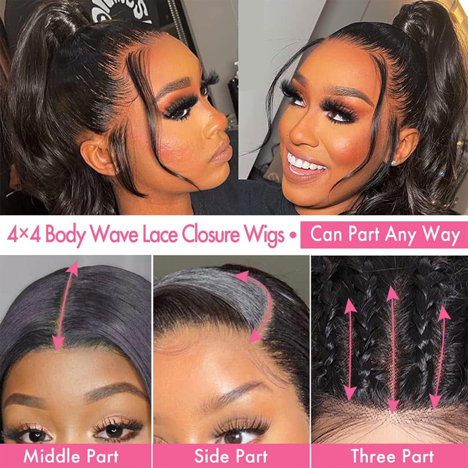 Brazilian Virgin Human Hair Lace Front Wigs 4x4 Body Wave 180% Density with Pre-Plucked Hairline & Baby Hair - Natural Black 30 Inch for Black Women | Perfect for Daily Wear, Parties, Weddings & Special Occasions