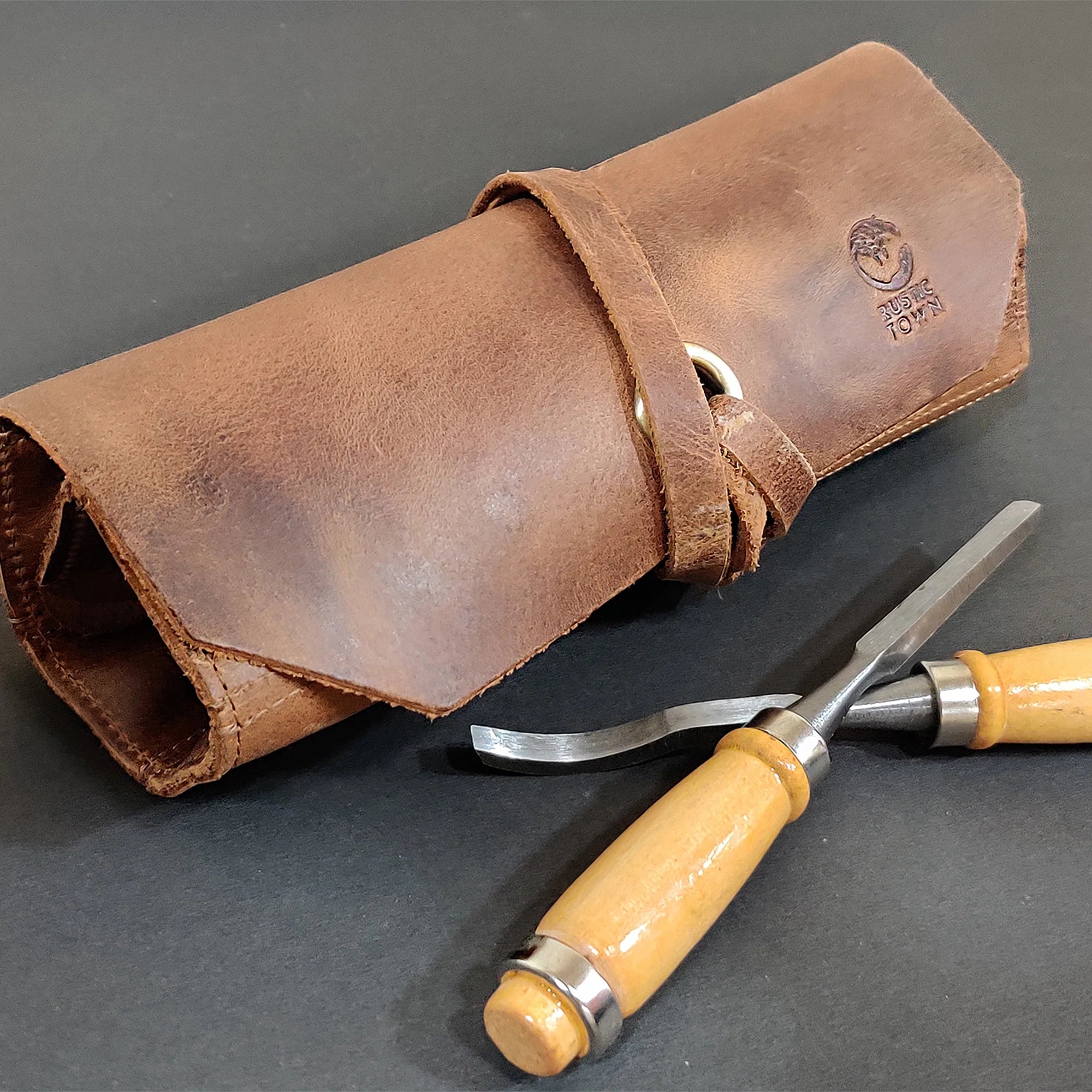 Premium Full Grain Leather Tool Roll Up Pouch - Handcrafted 10-Slot Organizer for Wrenches, Screwdrivers & DIY Tools | Perfect for Mechanics, Carpenters & Home Workshops