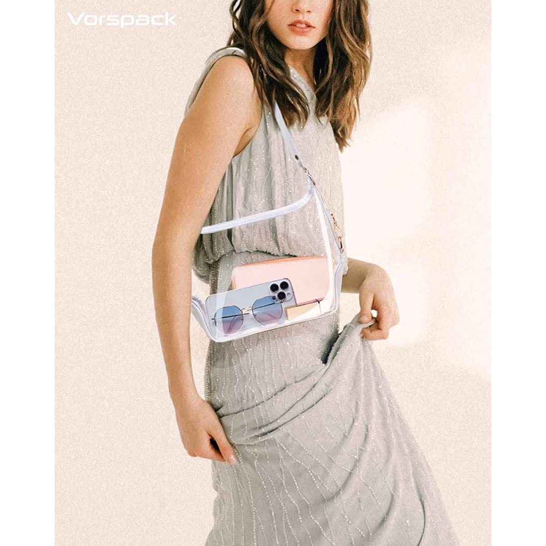BYKOINE Women's Clear Crossbody Bag - Leather Purse for Concerts, Sports Games & Festivals | Stadium Approved Clear Purse for Events, Travel & Night Out