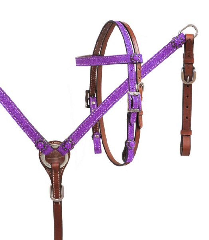 Showman Pony Purple Glitter Leather Bridle Set - for Show & Trail Riding