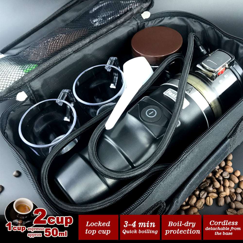12V Car Espresso Moka Coffee Maker Set - Portable Travel Coffee Machine with 2 Cups for Road Trips & Camping | Perfect for Commuters, Truck Drivers & Outdoor Adventures