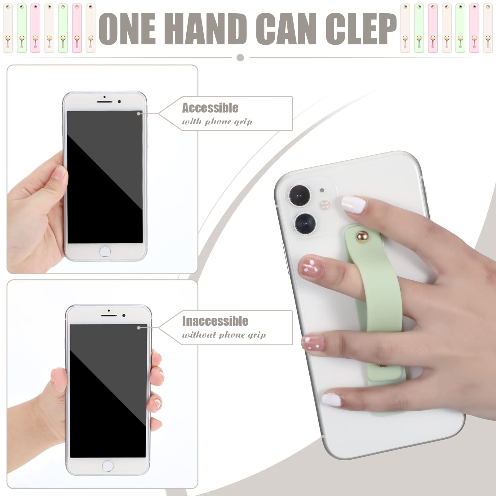 WeeWooday 6-Pack Universal Phone Grip Holder - Expandable Finger Strap & Kickstand for iPhone, Samsung, Pixel (Mint/White/Lavender) - Perfect for Gaming, Selfies & Hands-Free Viewing
