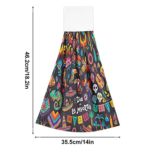 Day of the Dead Mexican Kitchen Towels - 2 Pack Super Absorbent Dishcloths with Hanging Loop for Oven, Tea Bar, Bathroom & Tabletop | Dia De Los Muertos Holiday Decor & Hand Towel