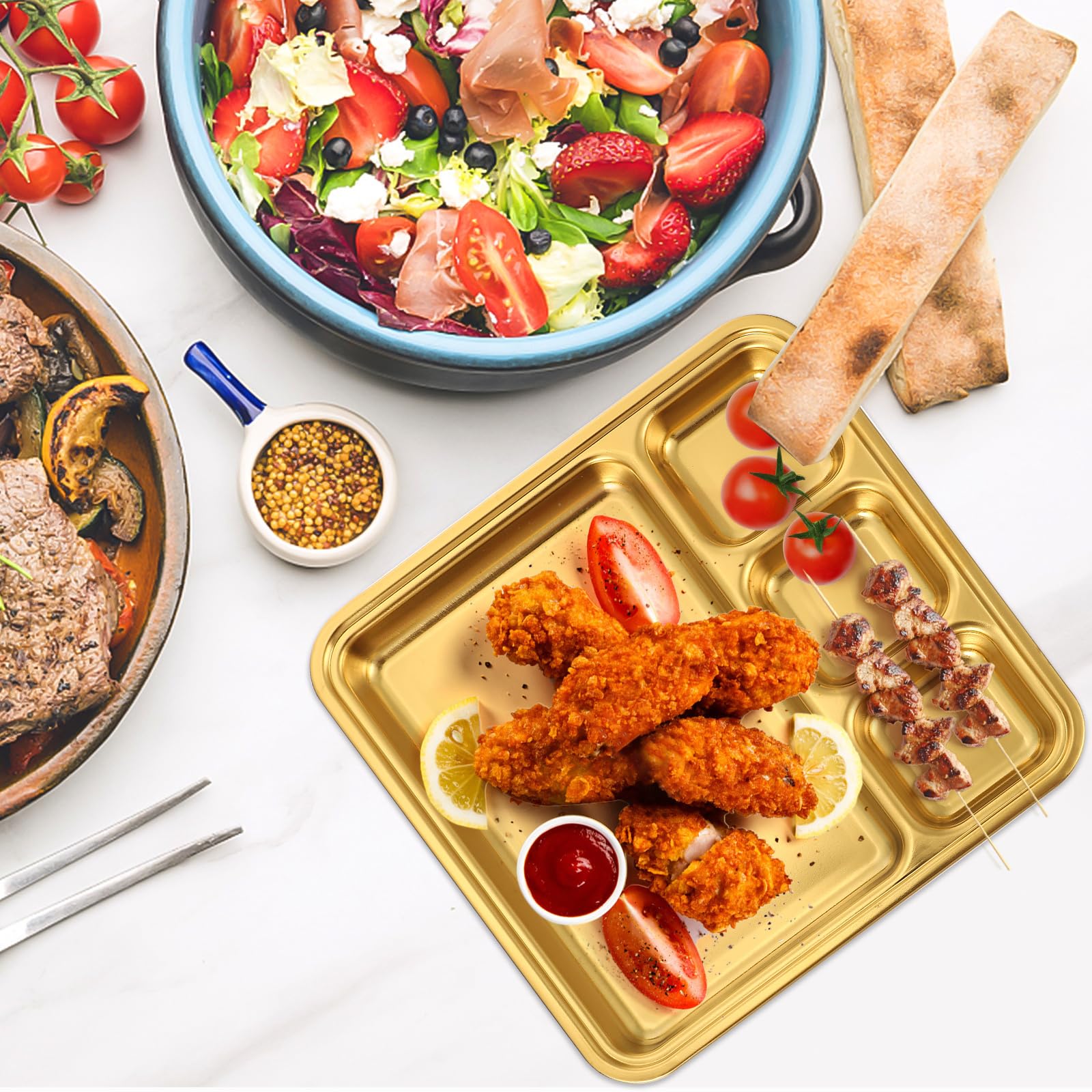Hemoton Stainless Steel Divided Serving Plate - 3 Compartment Tray for Breakfast, Fruits, Dumplings, Snacks | Durable & Easy Clean Household Dish for Adults | Perfect for Meal Prep, Picnics, and Party Serving