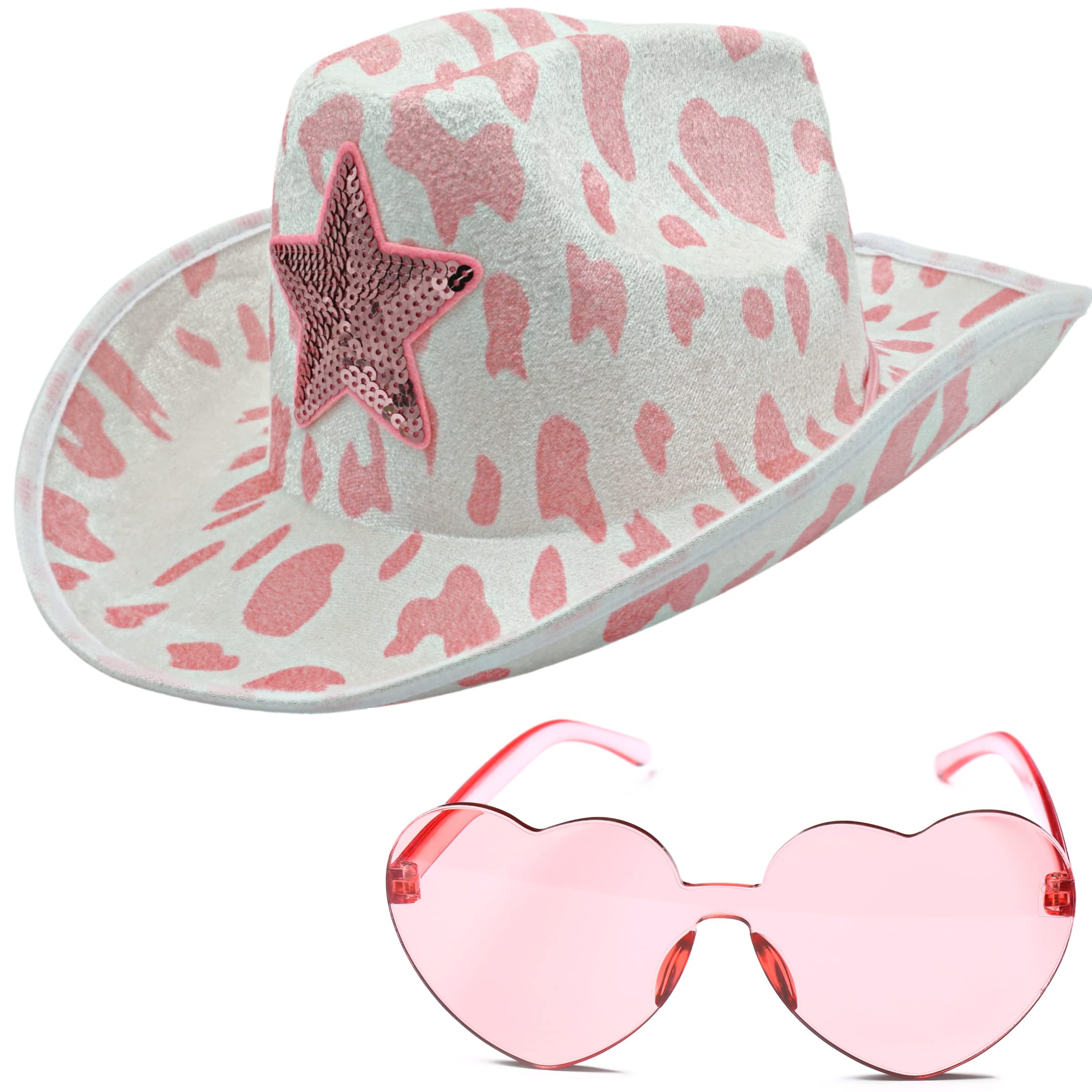 4E's Novelty Cow Print Cowboy Hat for Women & Men - Western Style Cowgirl Hat with Accessories for Adult Costume Parties, Rodeo Events and Halloween Outfits | Perfect for Country Themed Parties, Cosplay and Western Fashion