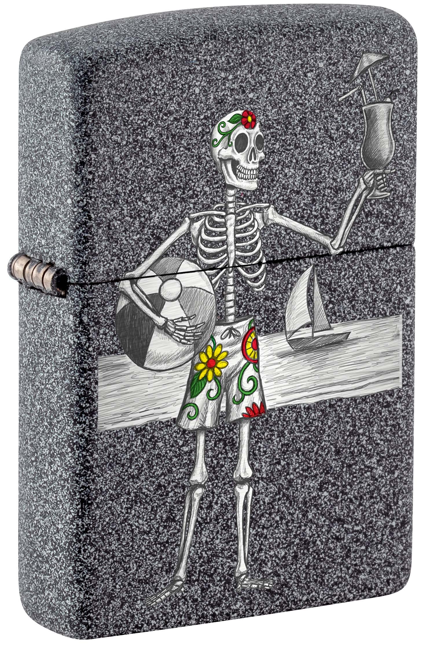 Zippo Lighter - Day of The Dead Beach Skeleton Design, Iron Stone 81132 - Perfect for Collectors, Gifts & Outdoor Adventures