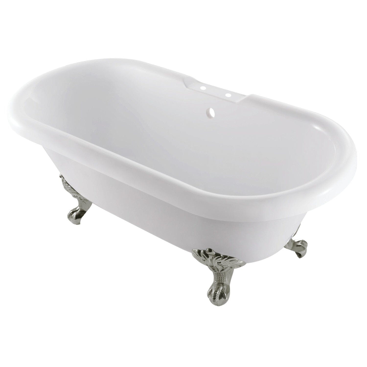 Aqua Eden 67 Inch Acrylic Oval Double Ended Clawfoot Bathtub with 7 Inch Faucet Drillings - Freestanding Soaking Tub for Luxury Bathroom & Spa Relaxation