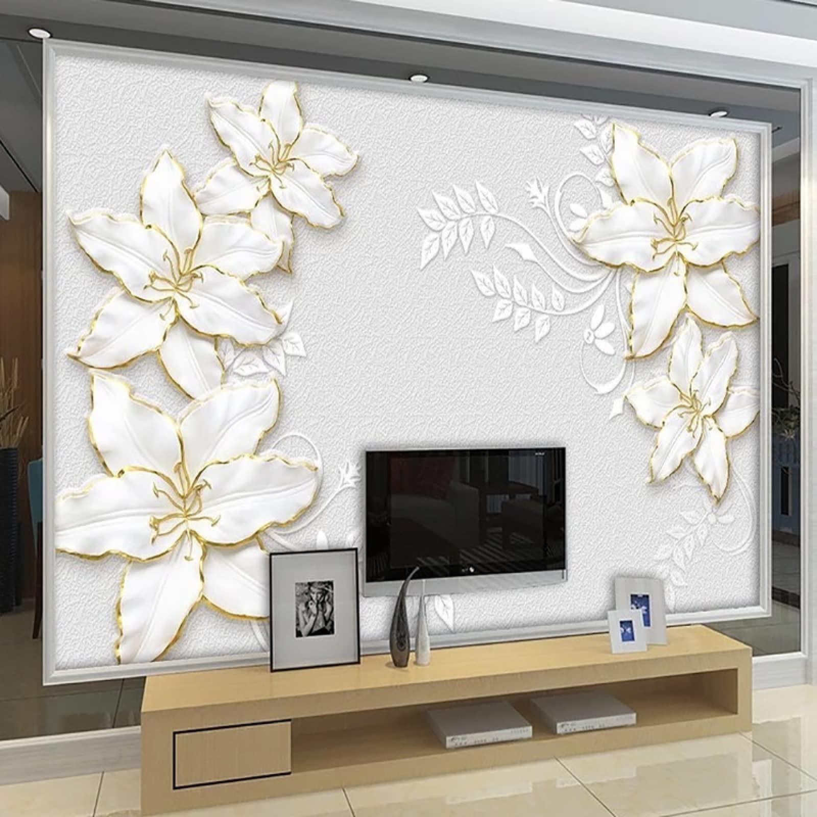 98x68 Inches Peel and Stick Wallpaper Roll - Elegant White 3D Mural Wallpaper for Living Room, TV Background & Home Decor | Easy DIY Installation, Removable Wall Covering for Bedroom, Office, Nursery