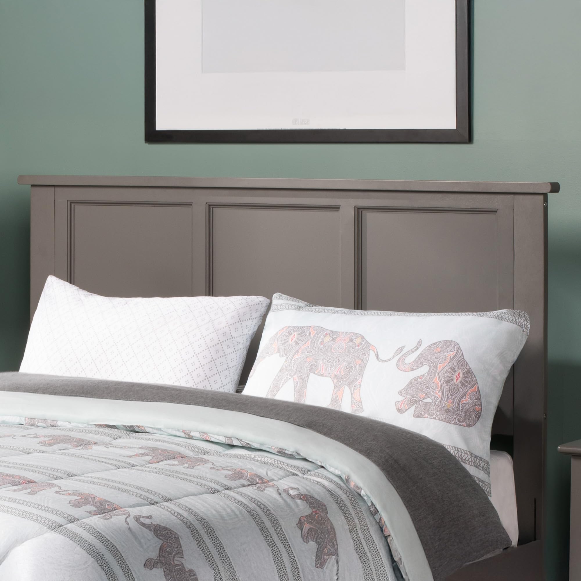 AFI Madison Queen Solid Wood Panel Headboard with USB Charging Ports - Grey Wooden Bed Frame Headboard for Master Bedroom, Guest Room & Home Decor