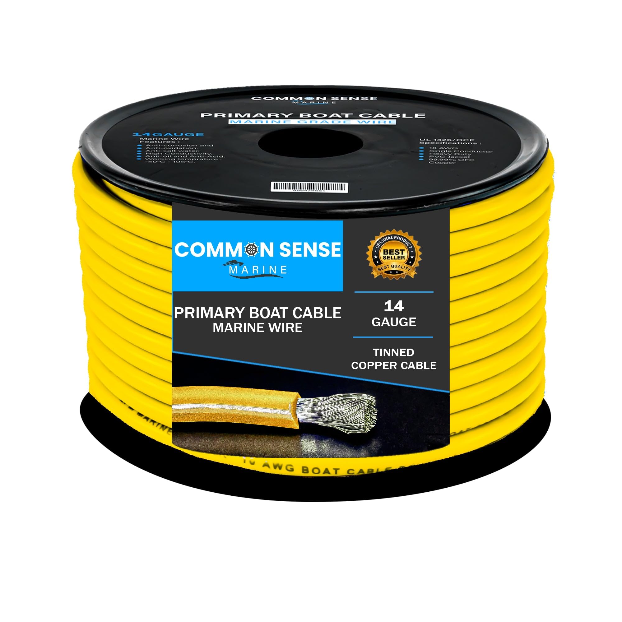 14 Gauge Marine Grade Boat Cable - 500 ft Tinned Oxygen-Free Copper Wire (14 AWG) | UL 1426 PVC Wire for Boats, Automotive, Speakers, Campers & Trailers | Perfect for Marine Electrical Systems, RV Wiring & Audio Installations