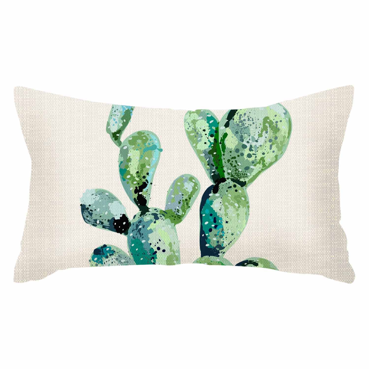 IBILIU Watercolor Cactus Throw Pillow Covers 12x20 Inches - Green Plant Decorative Cushion Cases for Sofa, Bed, Living Room & Home Decor