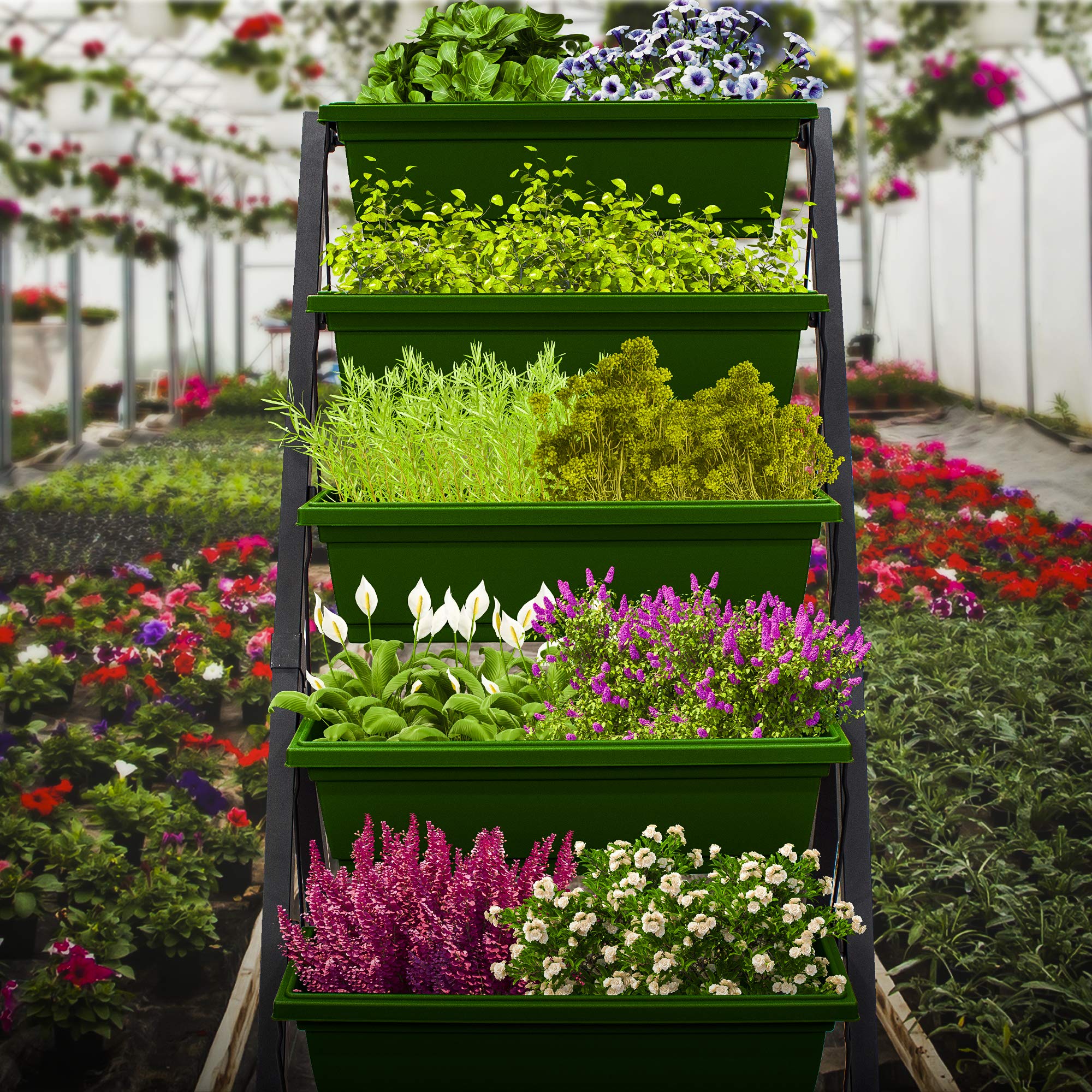 5-Tier 4Ft Vertical Raised Garden Bed - Food Safe Planter Box for Herbs, Vegetables & Flowers | Indoor/Outdoor Use on Patio, Balcony, Greenhouse & Backyard Gardening