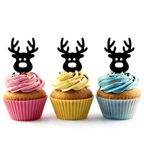 10pcs Cute Reindeer Christmas Silhouette Acrylic Cupcake Toppers - Perfect for Holiday Parties, Wedding Decorations & Birthday Celebrations