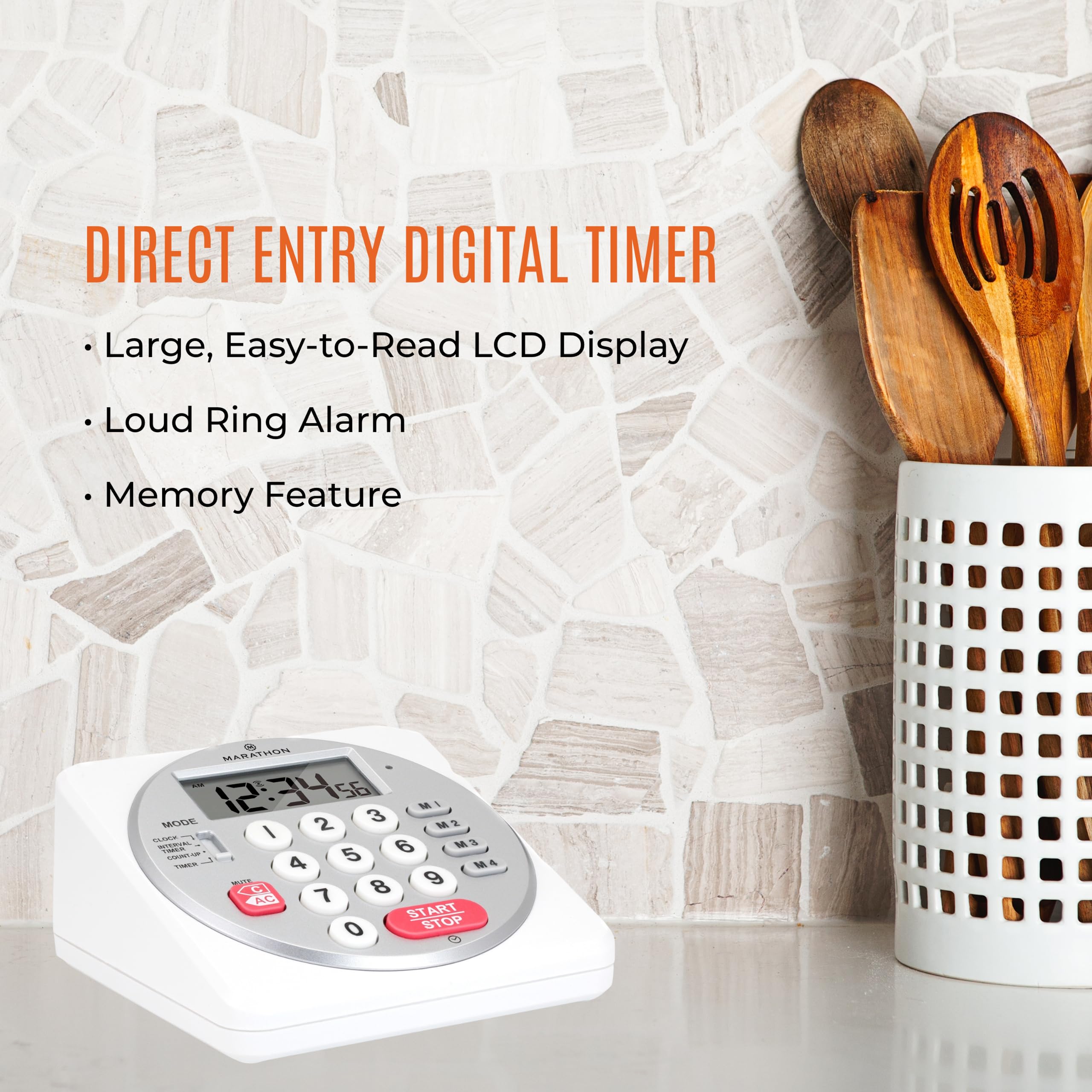 Marathon 100-Hour Digital Countdown Timer with Large LCD Display - Loud Alarm, Clock Function - Includes 2 AA Batteries - Perfect for Kitchen Cooking, Classroom, Office Meetings & Sports Training