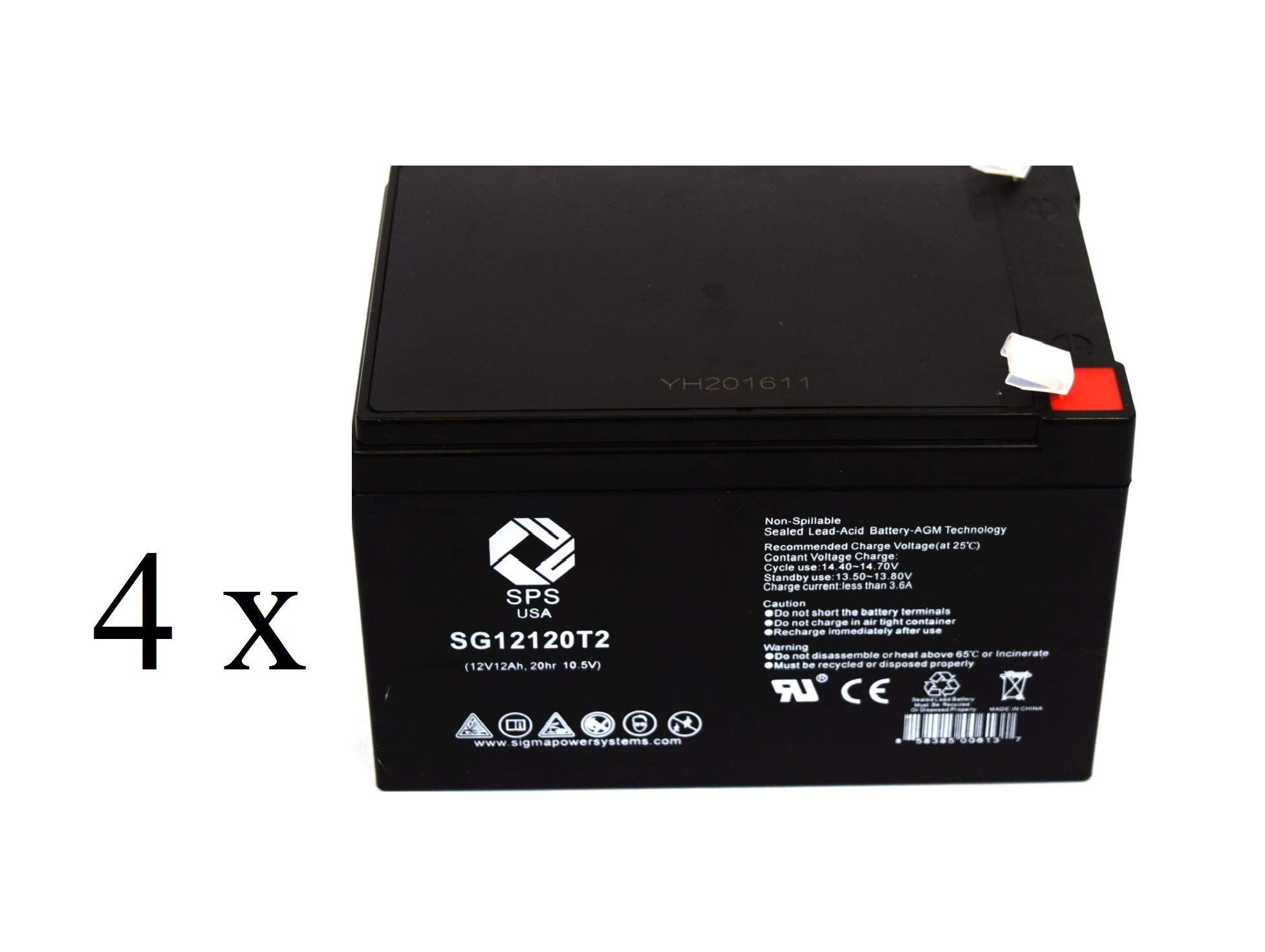 SPS Brand 12V 12Ah Replacement Battery for APC UPS Systems - 4 Pack - Backup Power Supply for Computers, Routers, Home & Office Electronics - Emergency Power Outage Solution