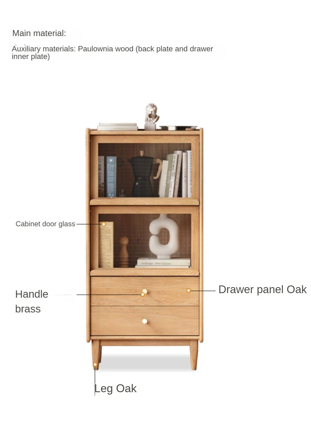 Solid Oak and Ash Wood Flip Door Side Cabinet with LED Lighting - Perfect for Living Room, Bedroom, or Office Storage and Display