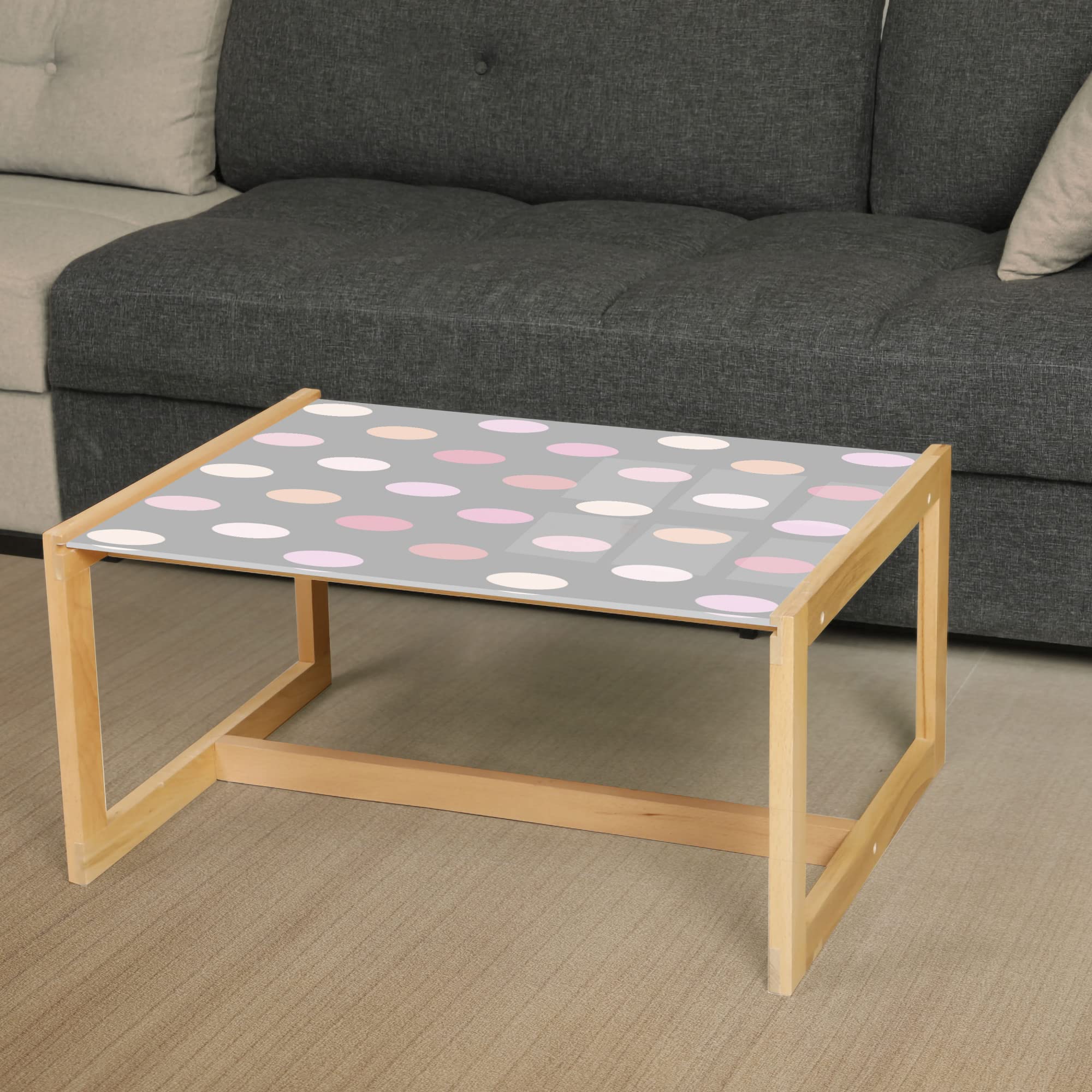 Ambesonne Pastel Coffee Table with Romantic Rosy Polka Dots - Acrylic Glass Top & Wooden Frame - Large Taupe Pink Center Table for Living Room, Office, Dorm - Perfect for Modern Home Decor & Small Spaces
