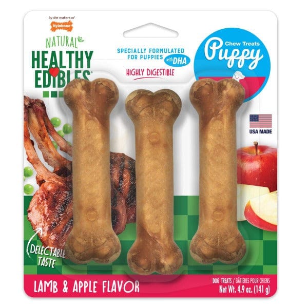 Nylabone Healthy Edibles Puppy Chews - Lamb & Apple Flavor Dog Treats for Teething, Training & Dental Care | Natural Ingredients for Small & Medium Breed Puppies