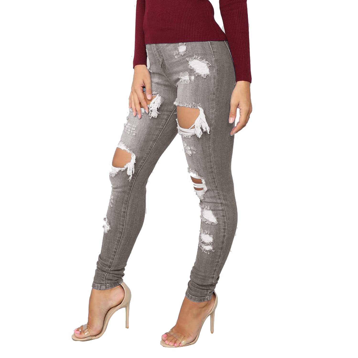 Tulucky Women's Boyfriend Jeans - Distressed Slim Fit Ripped Denim Pants with Stretch for Comfort | Casual Skinny Jeans for Everyday Wear, Street Style & Weekend Outfits