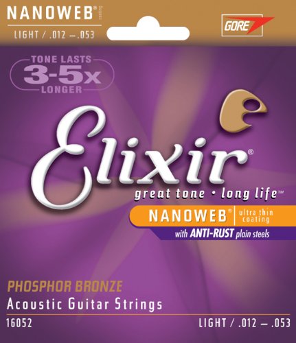 Elixir 16052 Phosphor Bronze Nanoweb Coating Acoustic Guitar Strings - Light Gauge 12-53 (7 Pack) | Long-Lasting Tone & Smooth Playability for Folk, Country & Fingerstyle Guitarists
