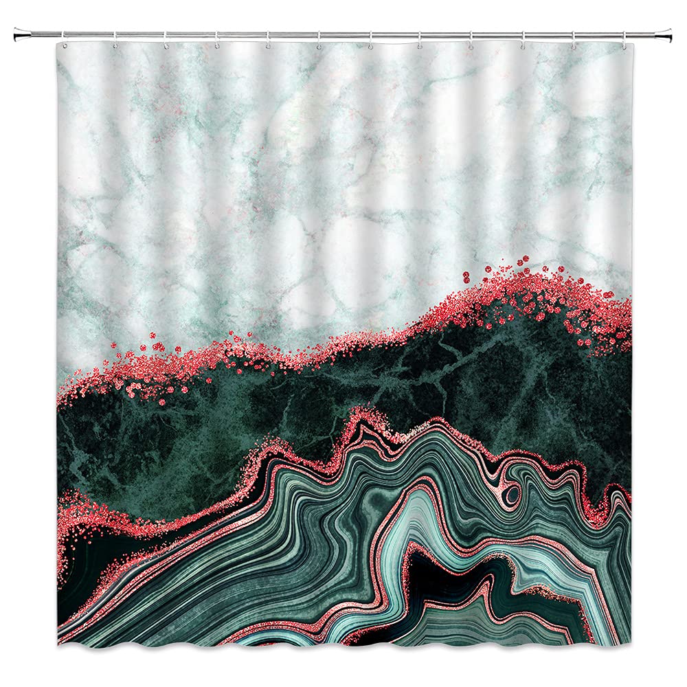Luxury Blue Black Marble Shower Curtain with Abstract Glitter Gold Cracked Lines - Modern Stone Pattern Bathroom Decor for Elegant Home & Spa Experience | Includes Hooks for Easy Installation
