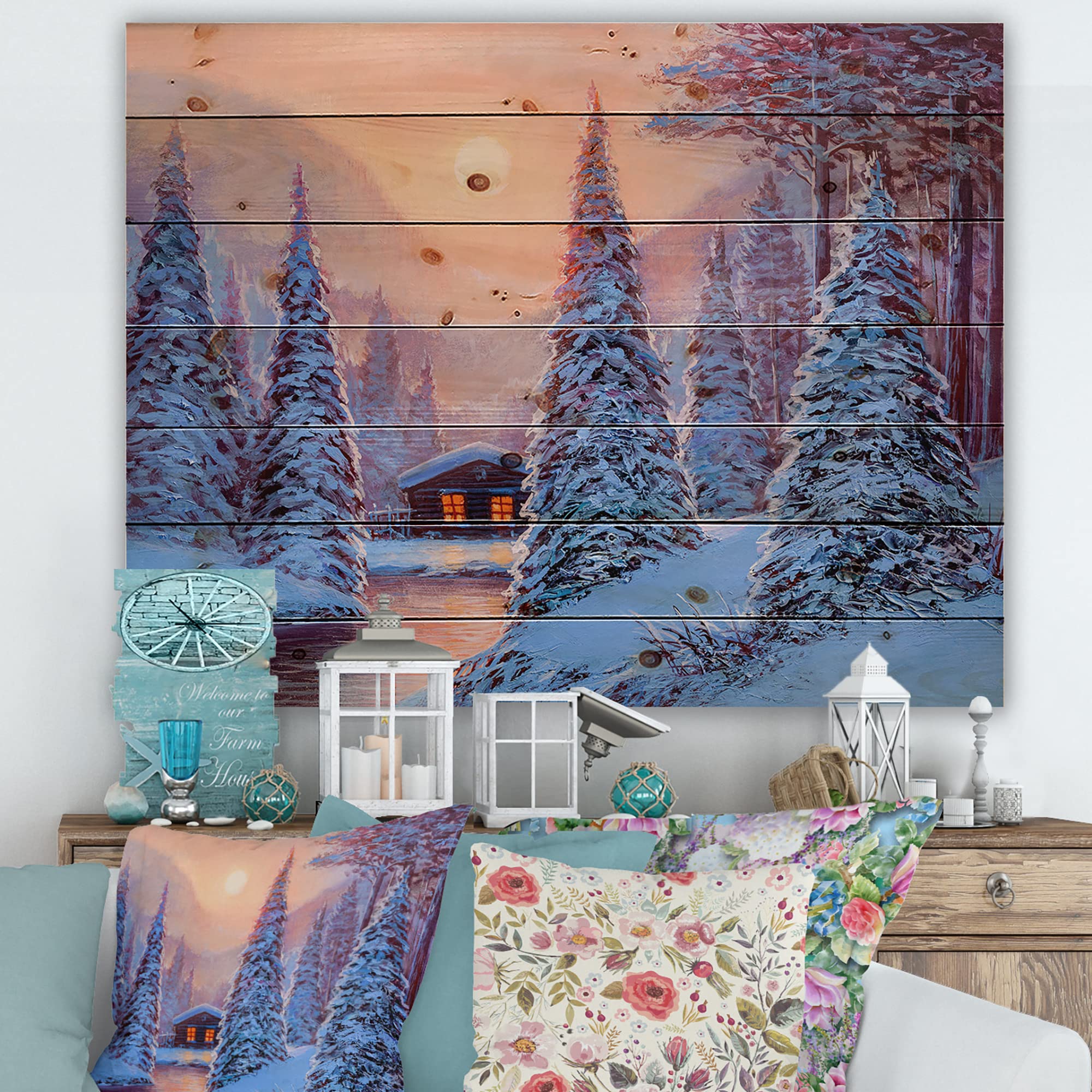 Winter Landscape Wood Wall Art - Lake House Decor for Living Room