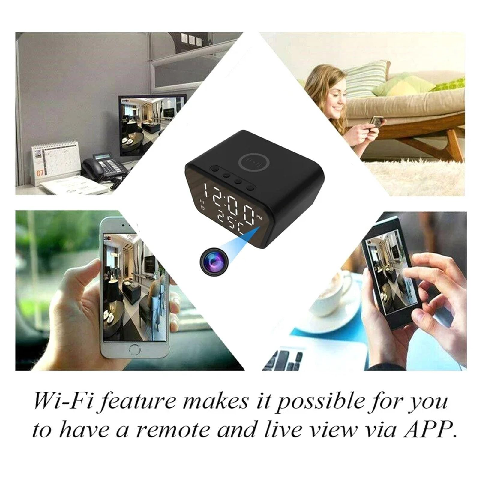 FKINGLRK Multifunctional LED Digital Alarm Clock with Wireless Charger & 1080P Hidden Camera - Temperature Display, Night Vision, Motion Detection - Perfect for Home Security, Office Monitoring and Bedroom Alarm Clock