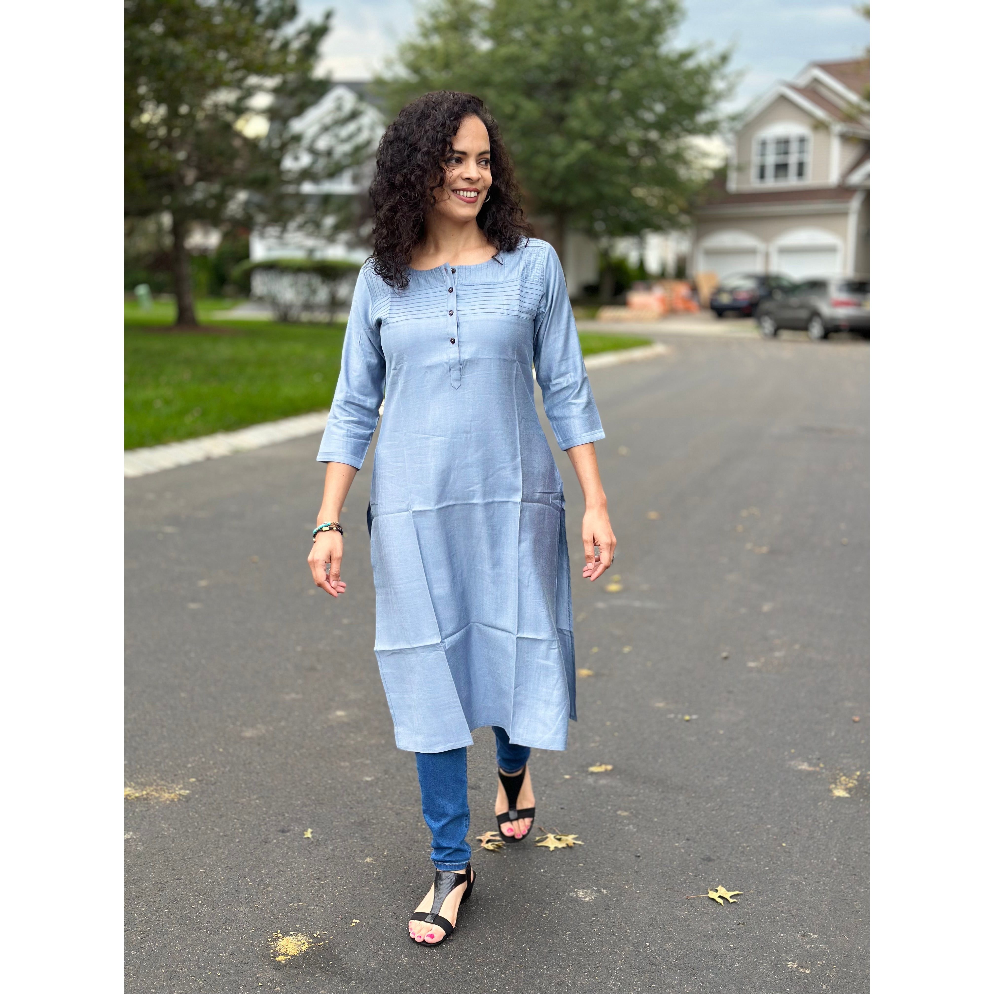 Stylish Grey Kurta for Women - Comfortable Cotton Ethnic Tunic Top for Casual Wear, Festivals & Parties