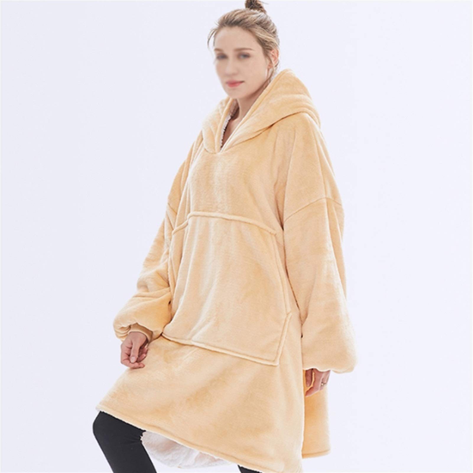 HTKLCZ Soft Woolen Hooded Blanket with Sleeves - Warm Winter Plush Fleece TV Blanket for Adults - Cozy Thick Hoodie Sweatshirt (Color: Blue) - Perfect for Movie Nights, Reading & Relaxing at Home