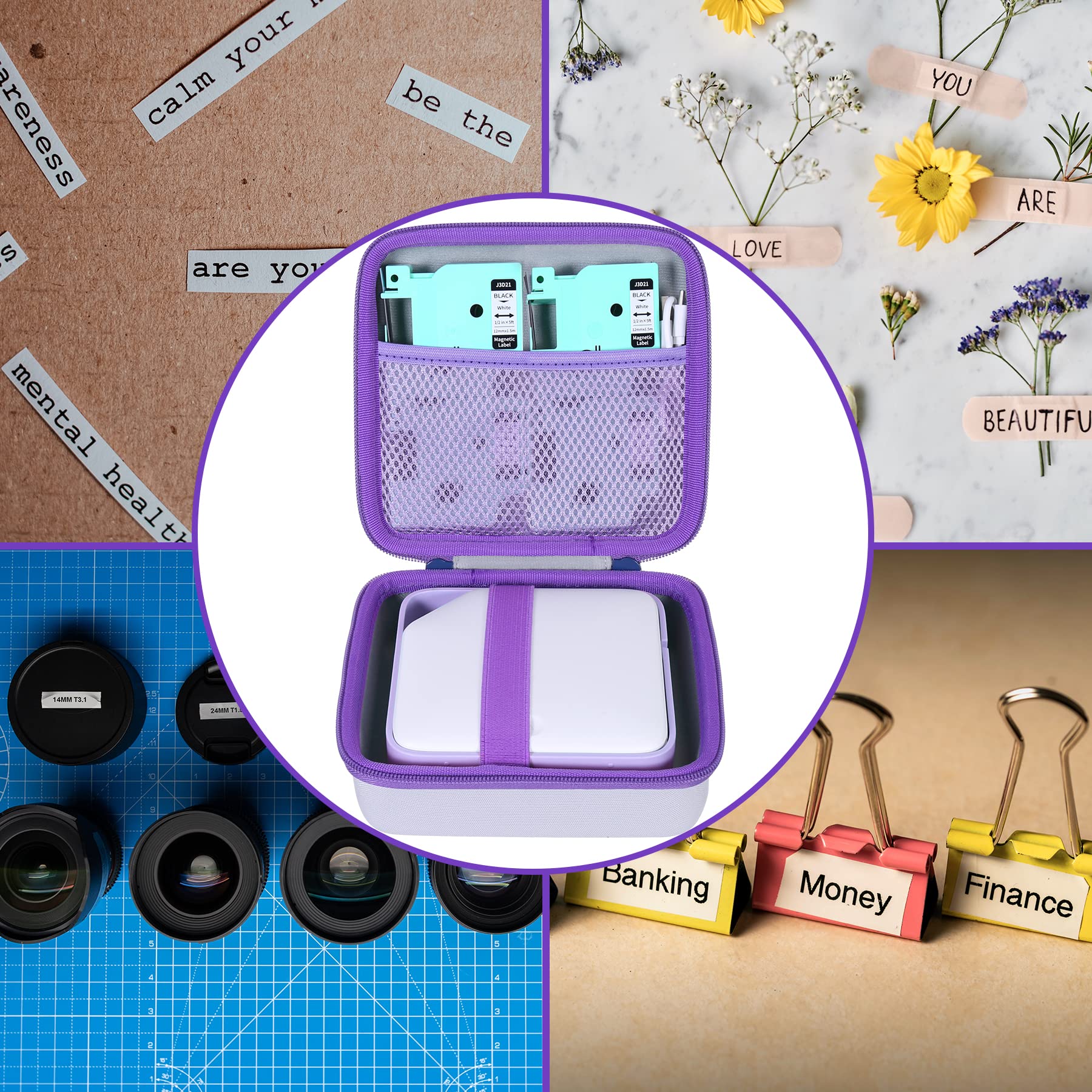 Aenllosi Durable Hard Carrying Case for Vixic D1600 Rechargeable Label Printer - Purple Protective Cover | Perfect for Office, Warehouse & Retail Labeling Organization