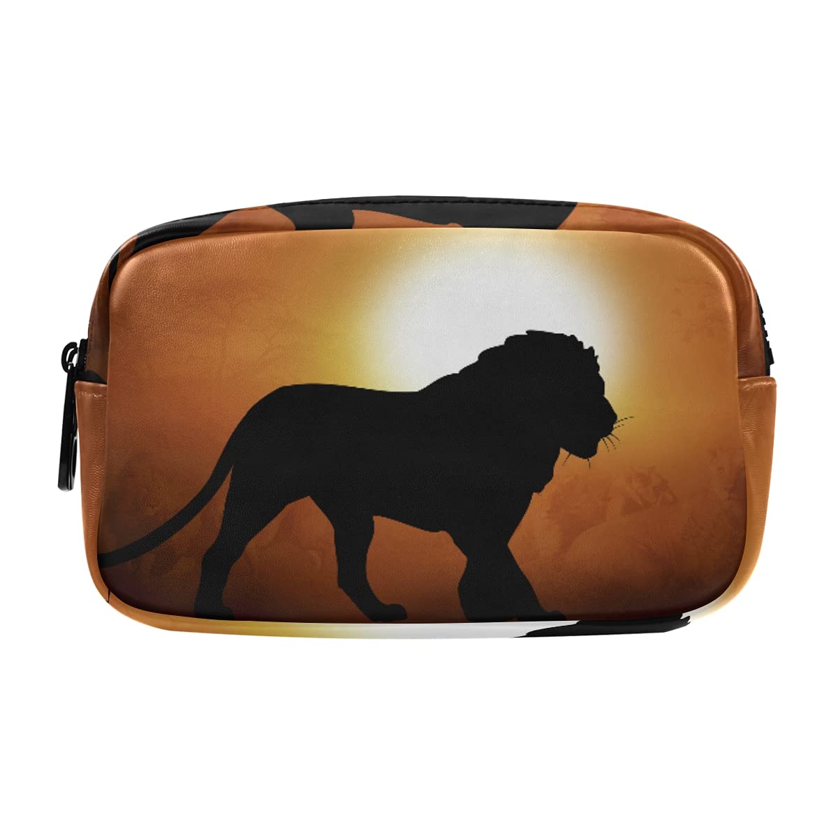 Portable Waterproof Cosmetic Bag for Travel - Lion Animal Sunset Forest Design Makeup Brush Organizer & Pencil Pouch - Perfect for Girls' Toiletry, Makeup Storage, and Travel Essentials