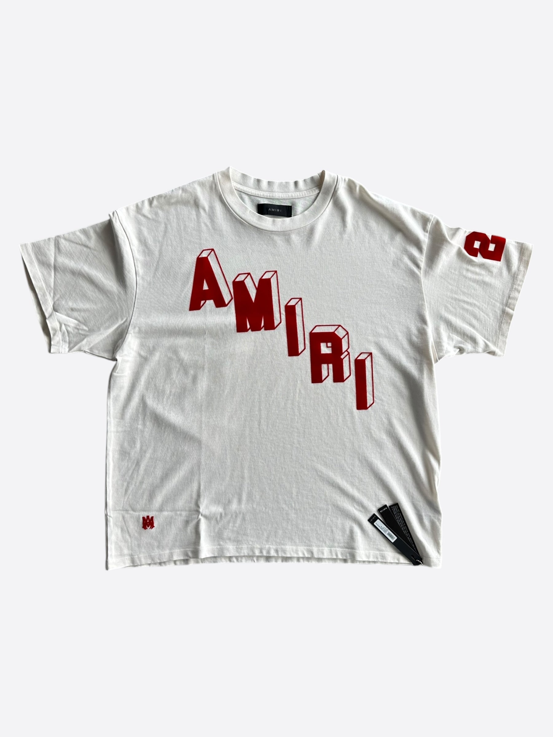 Amiri White & Red Flocked Logo T-Shirt for Men - Stylish Graphic Tee for Casual Wear & Street Fashion