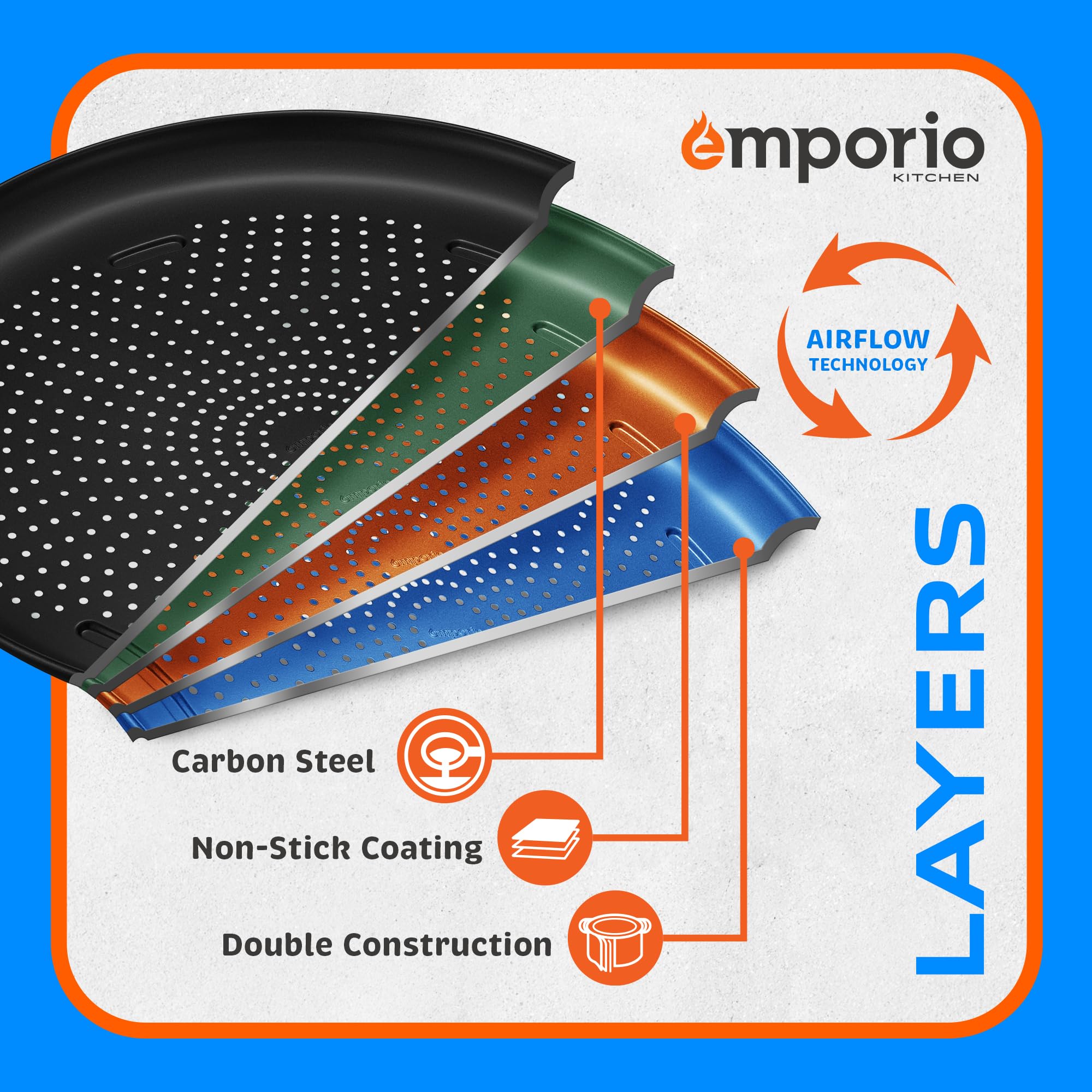 15.75-Inch Round Perforated Carbon Steel Pizza Baking Pan - Non-Stick Coating, Oven & Dishwasher Safe (450°F), PFOA/PFOS/PTFE Free, Airflow Design - Perfect for Homemade Pizza, Bread, Cookies & Baking in Oven or Grill