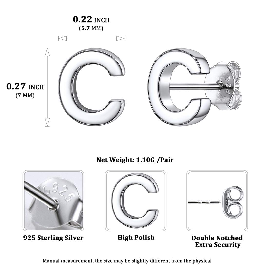 Hypoallergenic 925 Sterling Silver Initial Letter Stud Earrings for Women - Tiny A-Z Alphabet Studs for Sensitive Ears (Gift Box Included) | Perfect for Everyday Wear, Gifts & Special Occasions