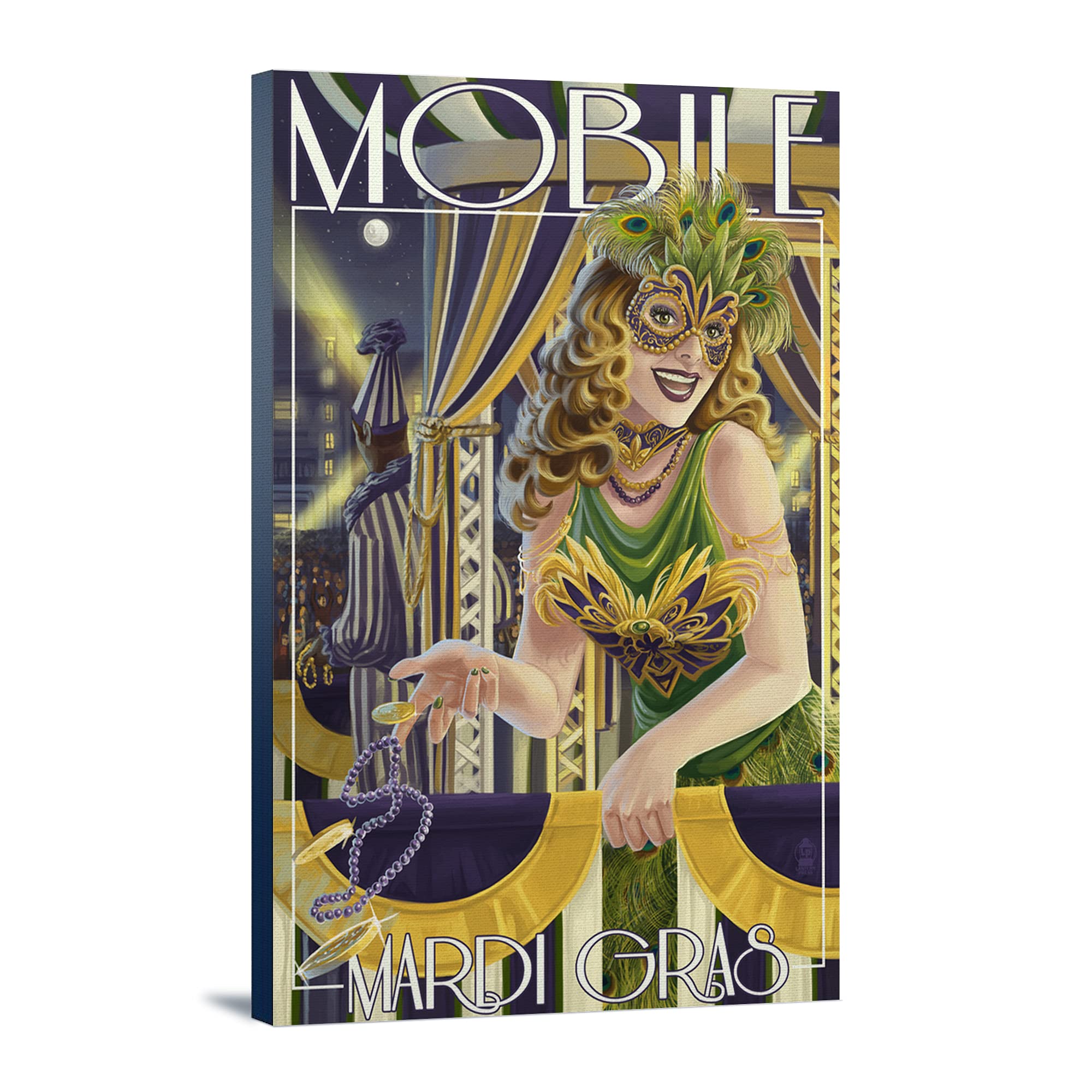 Lantern Press Mobile Alabama Mardi Gras 16x24 Wrapped Canvas Wall Art - Perfect for Home Decor, Living Room, Bedroom & Office Wall Decorations