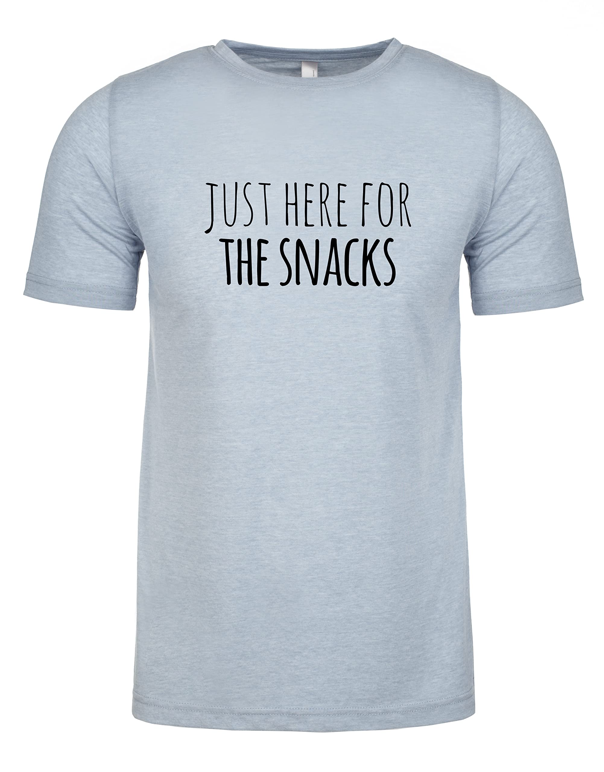 Funny Graphic Men's T-Shirt - Just Here For The Snacks Saying - Stonewash Blue or Sage Green Casual Tee - Perfect for Gifts, Parties & Everyday Wear